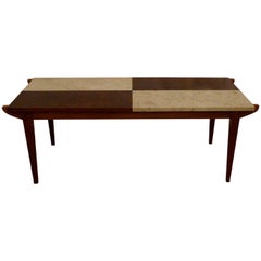 1960s Mid-Century Modern Marble and Burl Wood Coffee Table