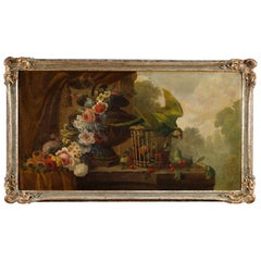 19th Century Painting Oil on Canvas Still Life with Parrot