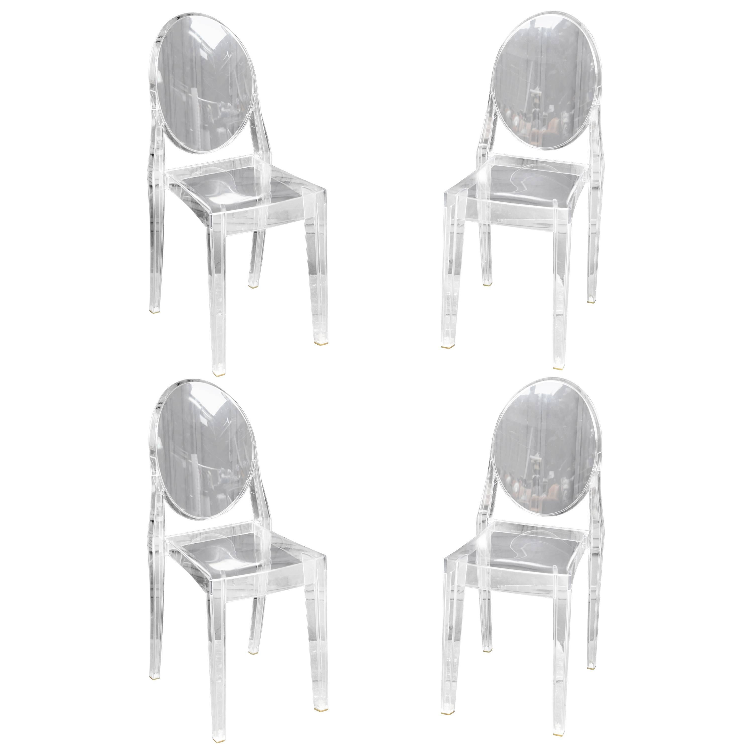 Set of Four Crystal Philippe Starck Victoria Ghost Chairs For Sale
