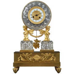 19th Century Restauration Crystal and Gilt Bronze Clock with Cupids 7