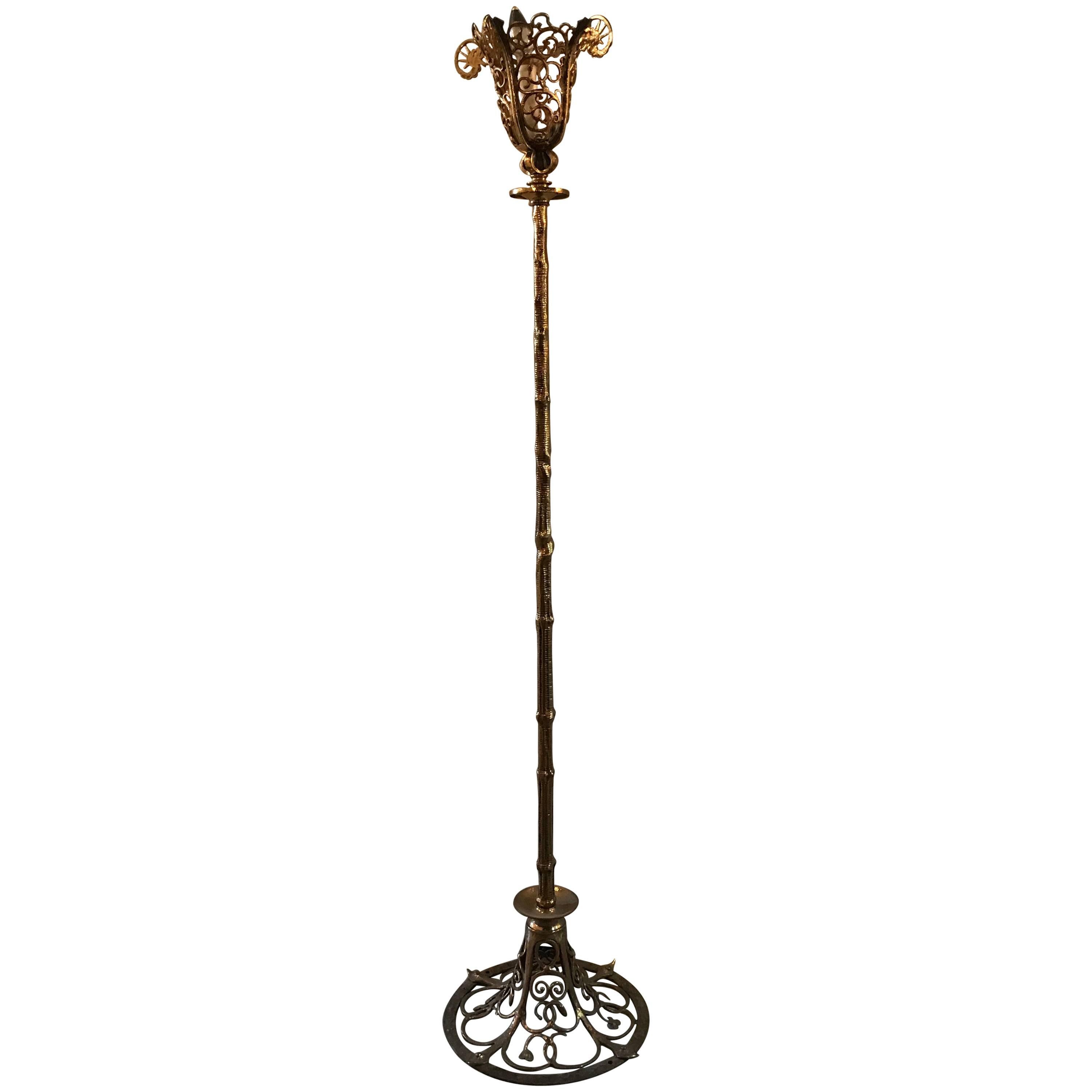 Art Deco Bronze Torchiere Standing Lamp