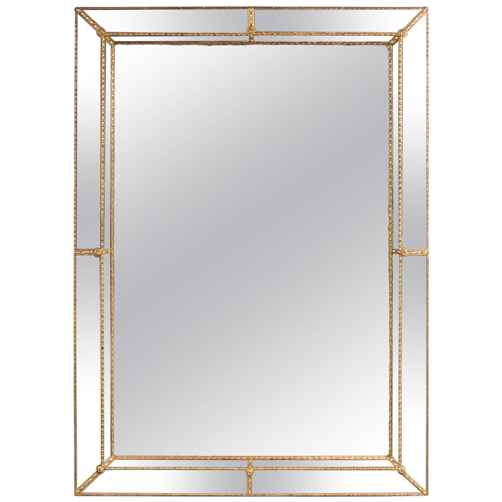 Mid-Century Georgian Revival Wall Mirror, Cushioned with Recessed Plate