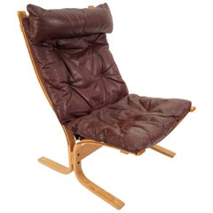 Chaise Siesta en cuir brun par Ingmar Relling pour Westnofa