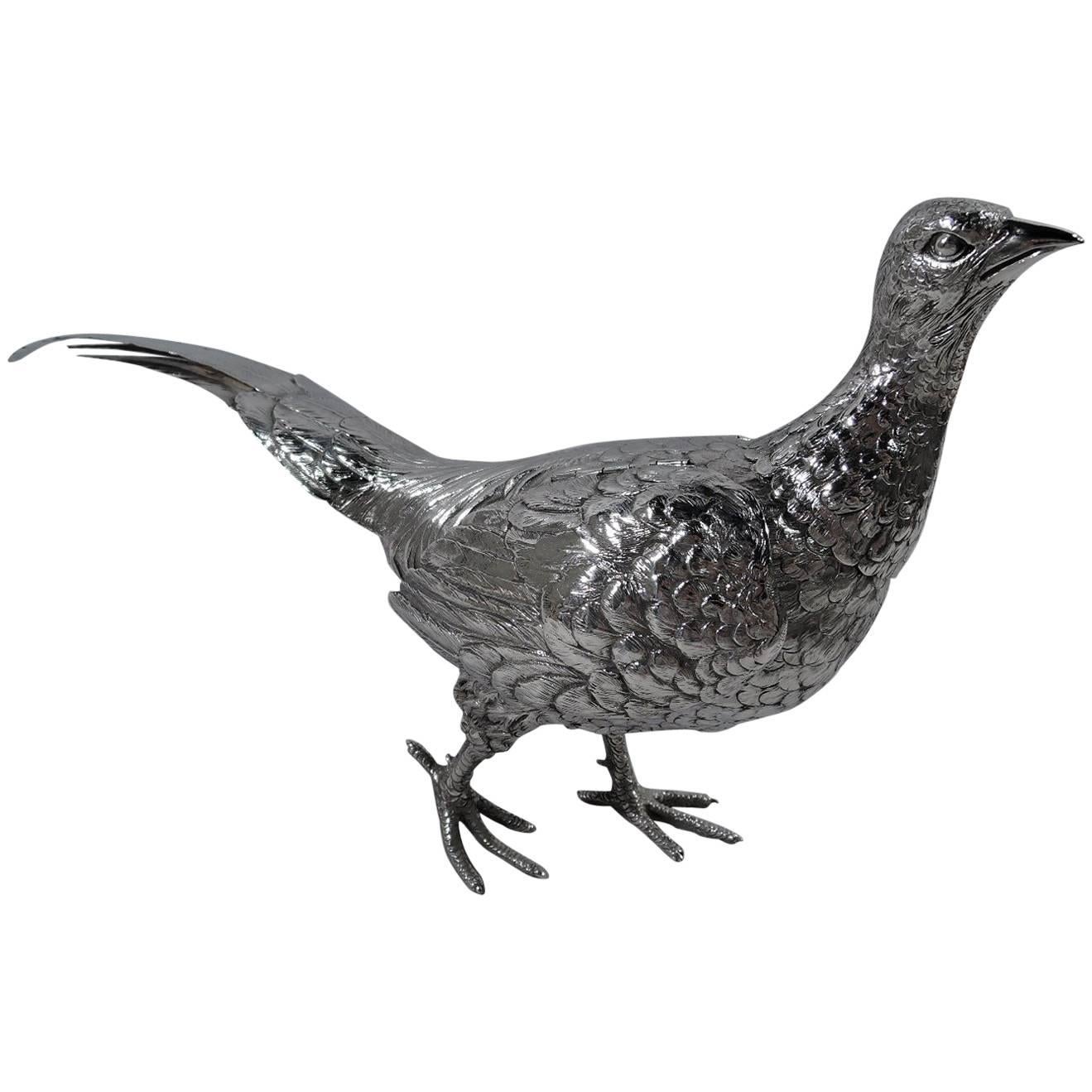 Antique German Silver Bird Spice Box in Form of Strutting Pheasant