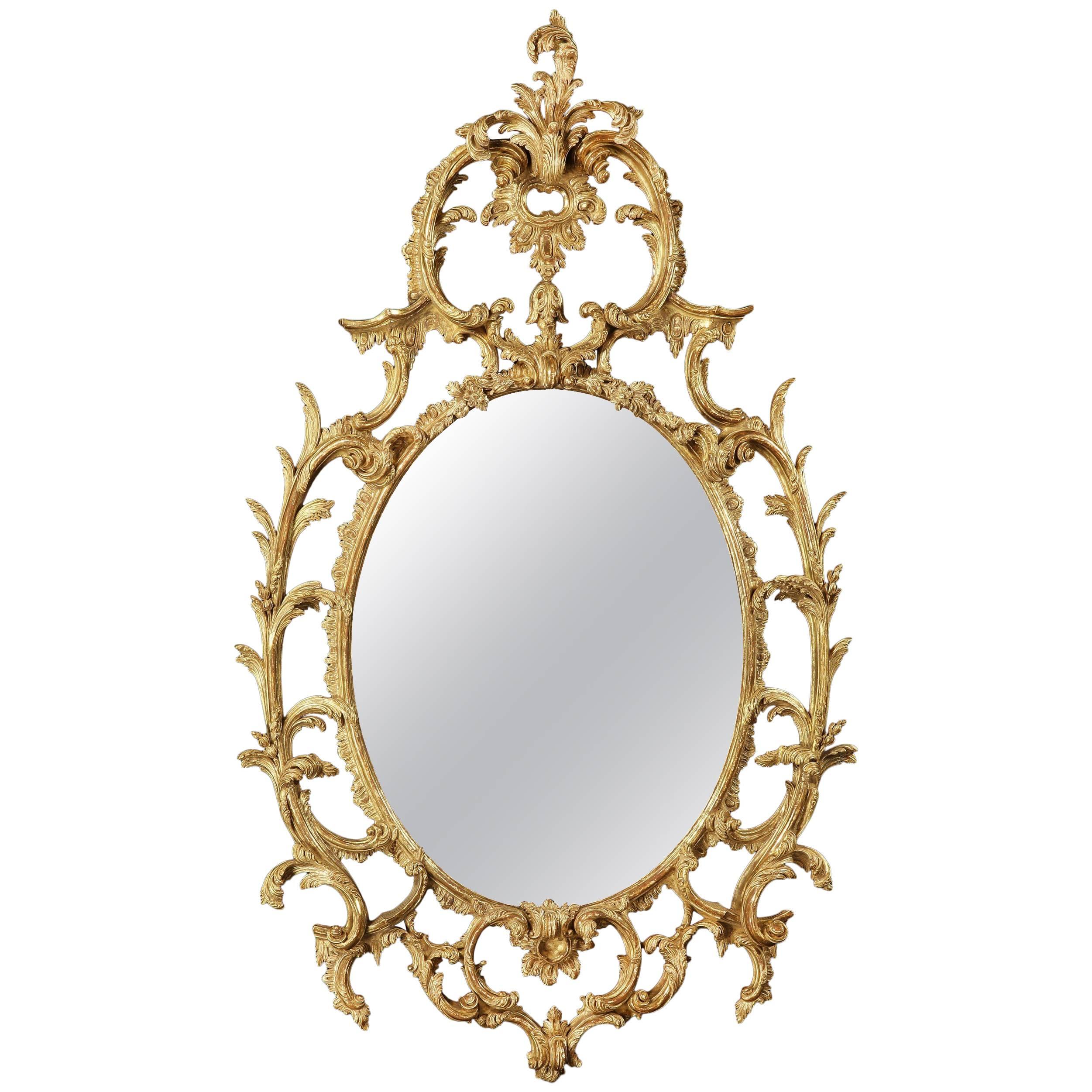 George III Giltwood Oval Mirror to a Design by Thomas Chippendale For Sale