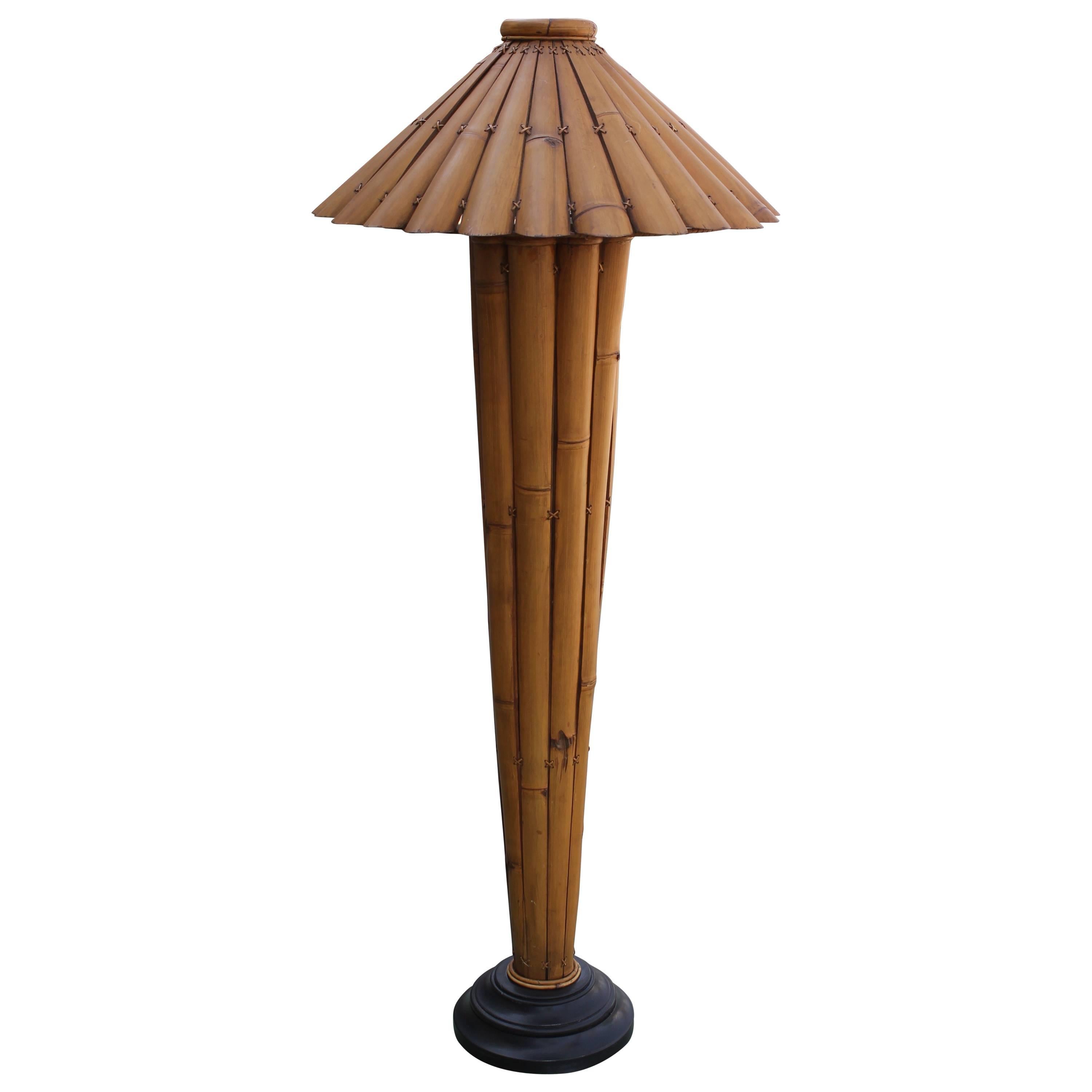 Vintage Bamboo Rattan Tiki Floor Lamp