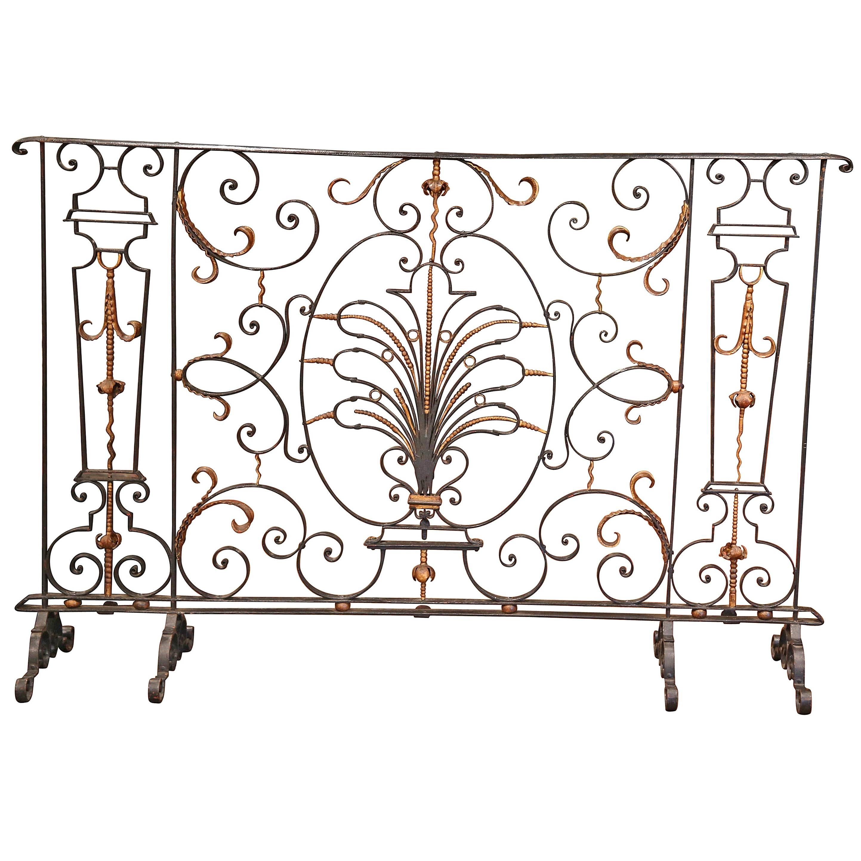 18th Century French Black Wrought Iron Fireplace Screen