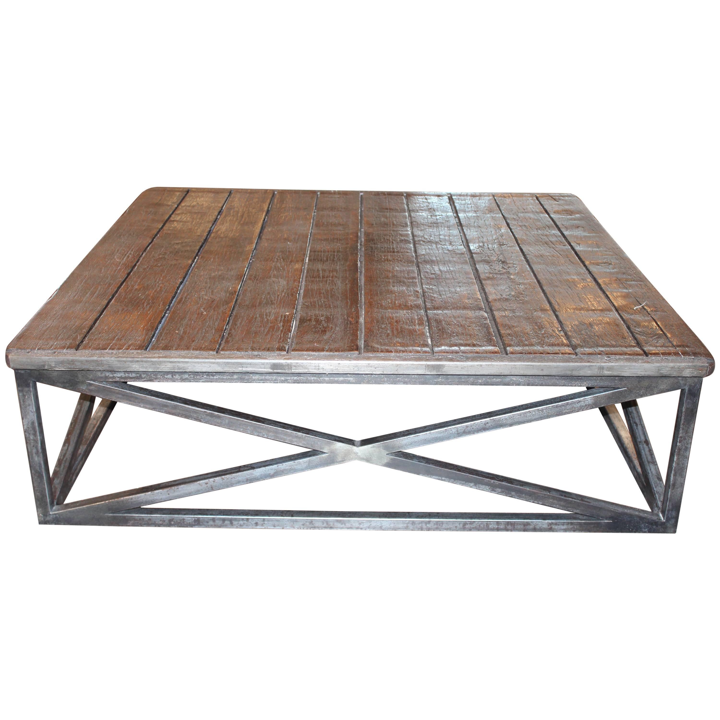 Vintage Brick Baking Pallet Coffee Table with Metal "X" Base
