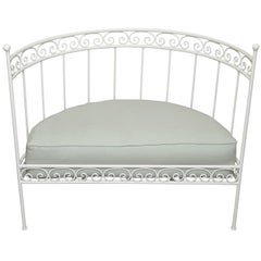 Vintage White Wrought Iron Demi Lune Settee