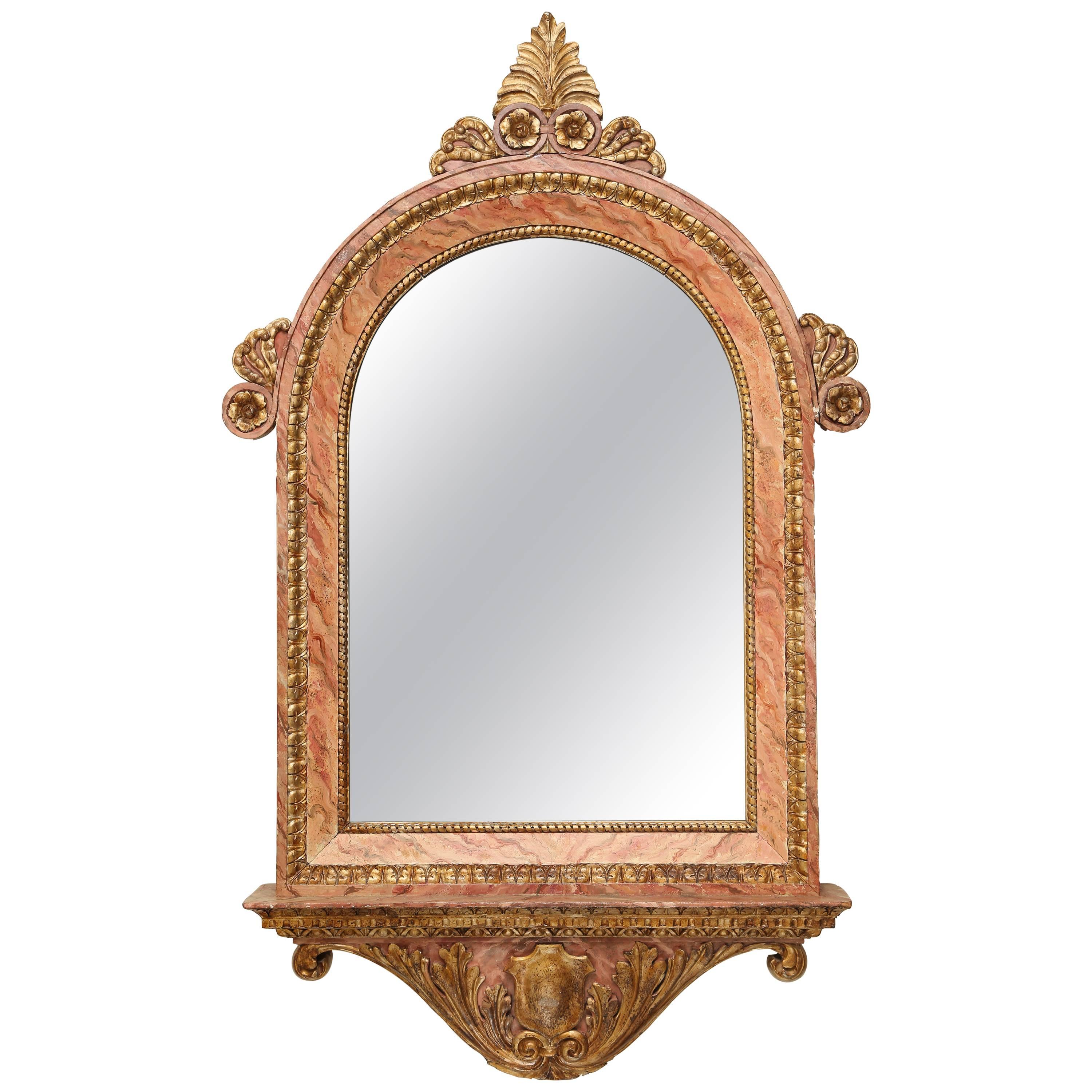 Antique Gilded and Faux Painted Architectural Mirror For Sale