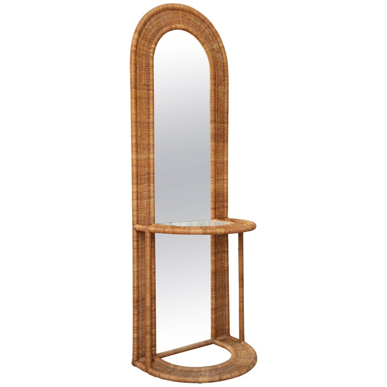MidCentury Rattan and Mirrored Entry Hall Tree at 1stDibs