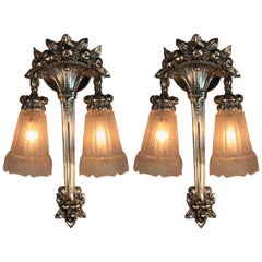 Pair of French Art Deco Nickel Wall Sconces