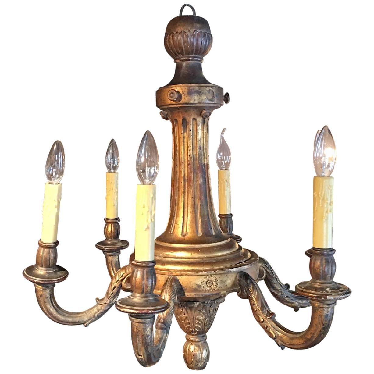 French Louis XVI Style Giltwood Chandelier, Late 19th Century