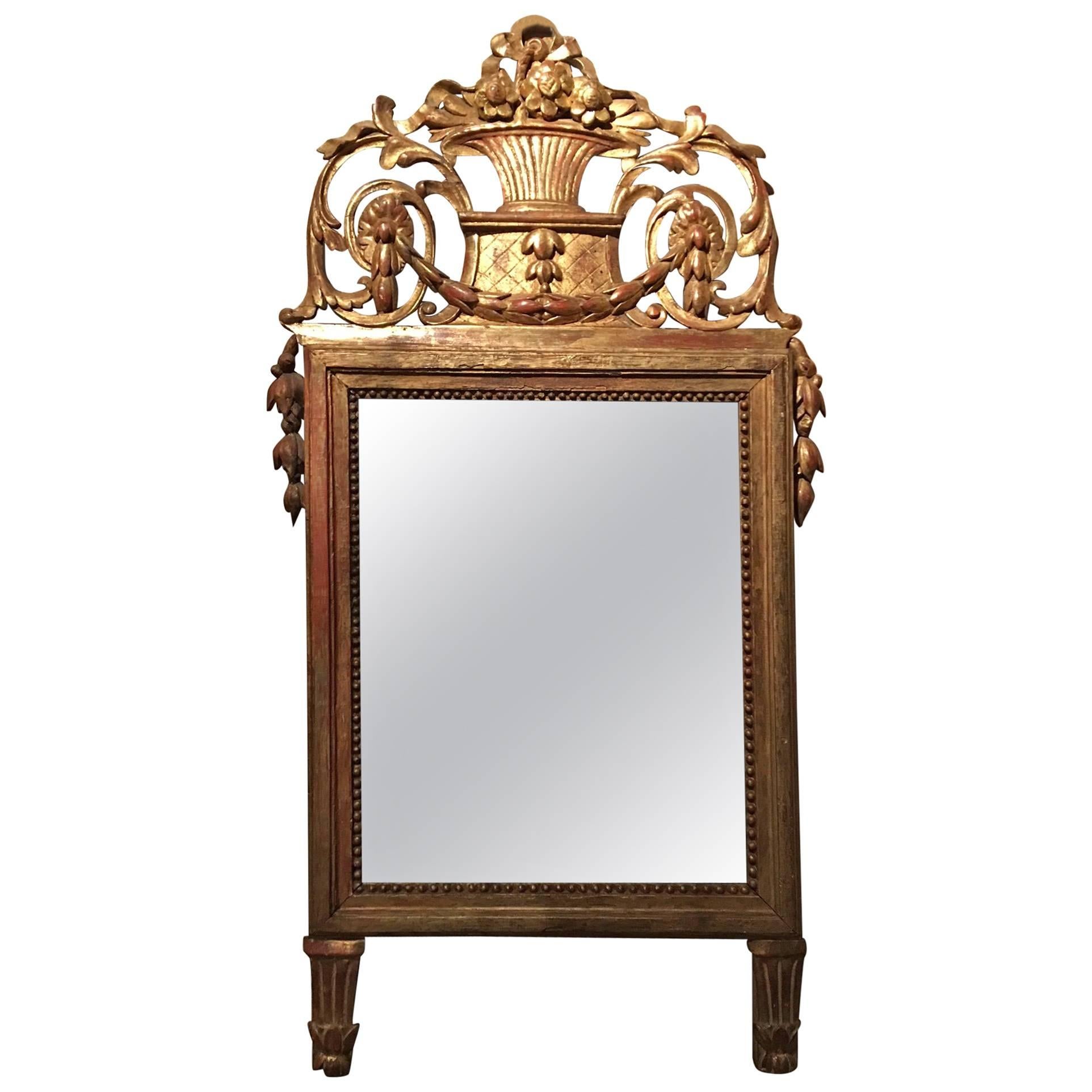Italian Louis XVI Style Giltwood Mirror with Bell Flower Swags, 19th Century For Sale