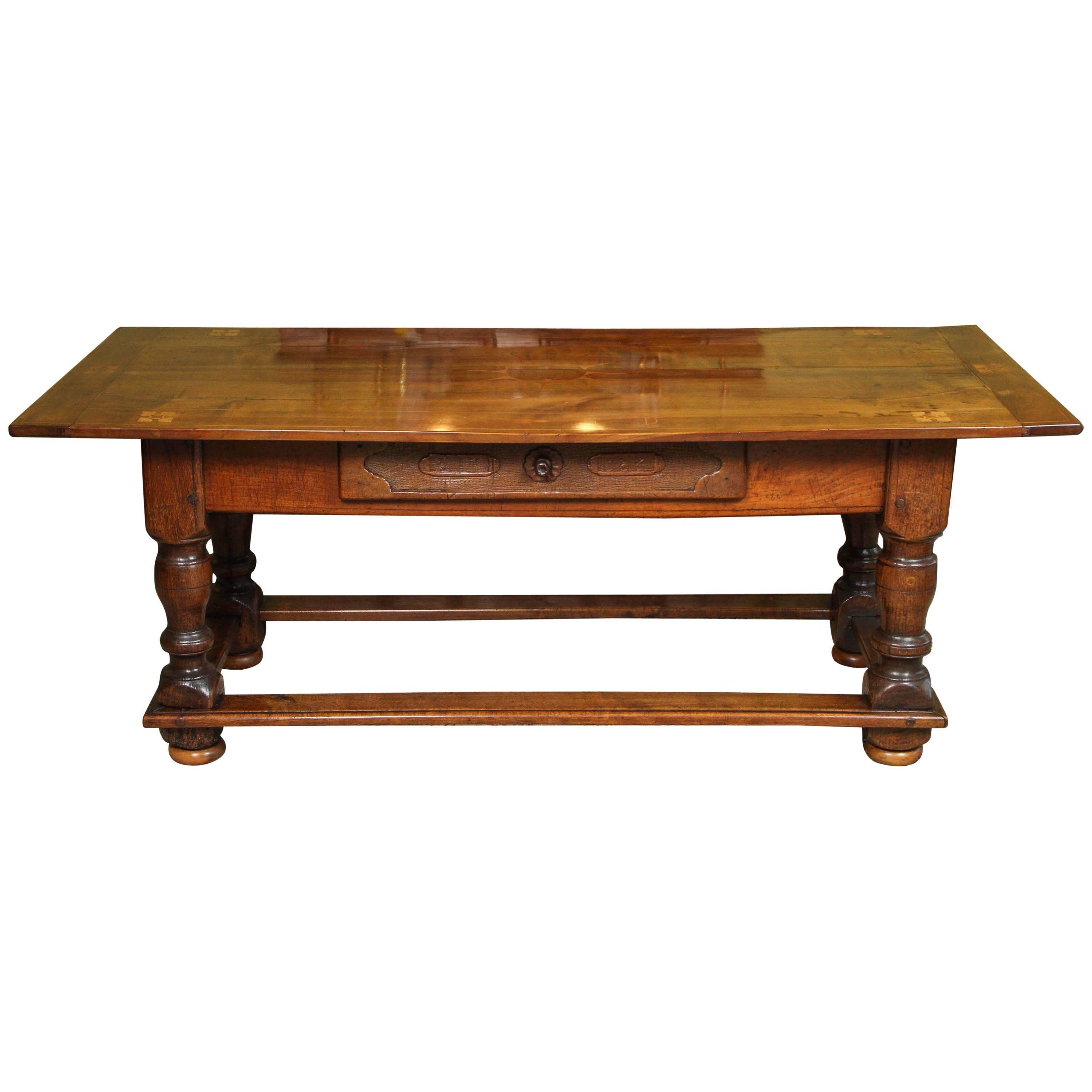 1765 Dated Refectory Table with Inlay Top For Sale