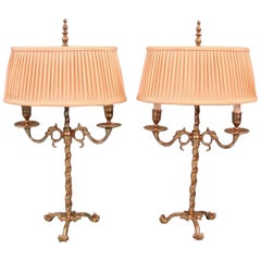 Pair of English Victorian Brass Adjustable Candelabra Now Electrified