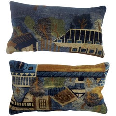 Pair of Chinese Pictorial Rug Bolster Pillows