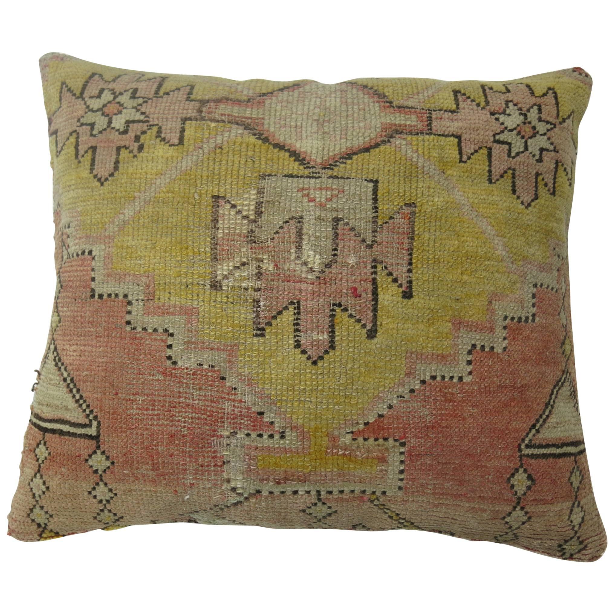 Pink Anatolian Rug Pillow For Sale