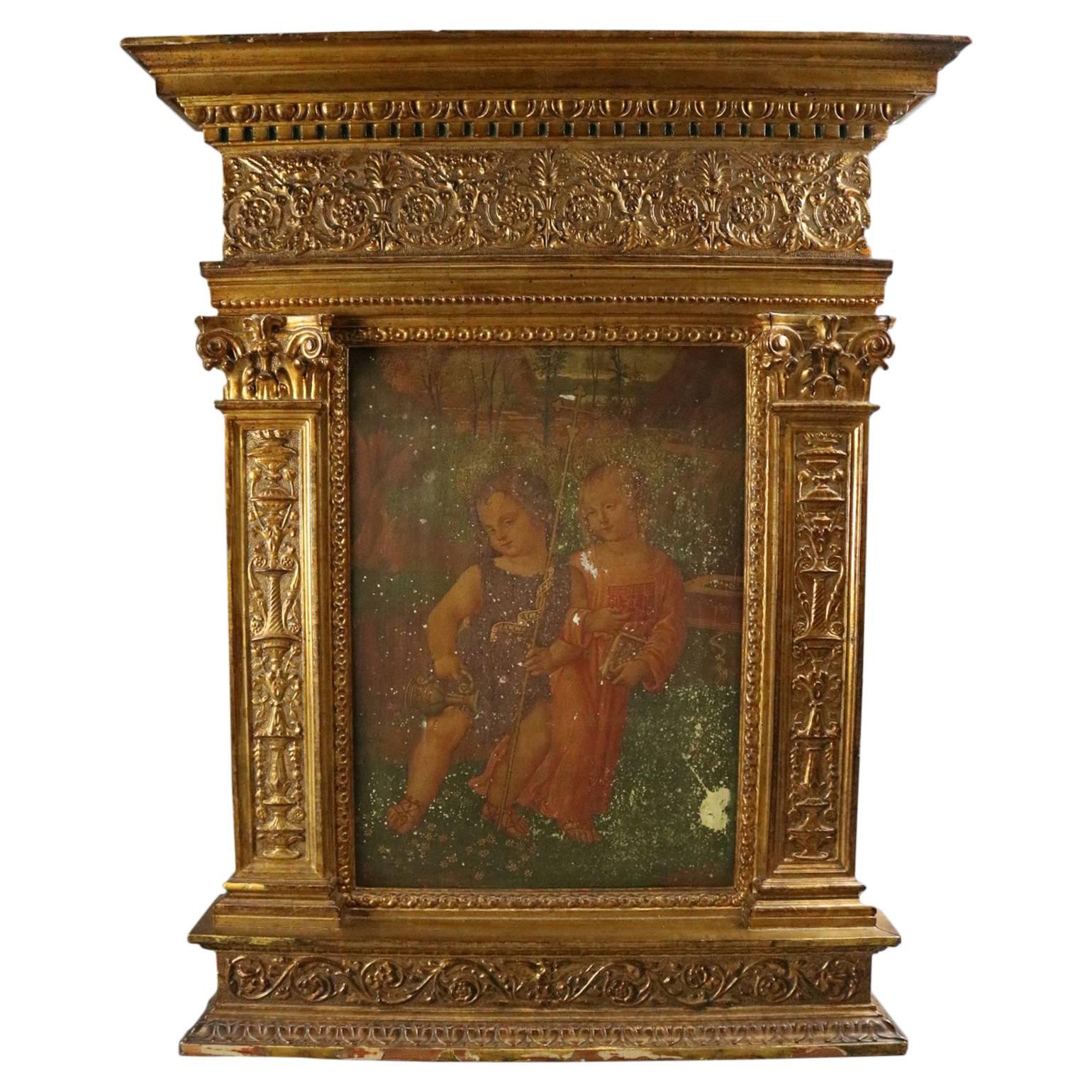 Italian Eastern Orthodox Icon Oil on Board in Carved Giltwood, 19th Century