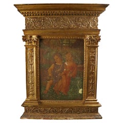 Antique Italian Eastern Orthodox Icon Oil on Board in Carved Giltwood, 19th Century