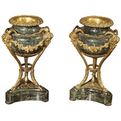 Small Pair of Antique Marble and Gilt Bronze Cassolettes from France, 1800s