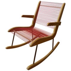 Modernist String Wood and Iron Rocking Chair by Carl Koch 4