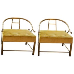 Midcentury Set of Yellow Armchairs by Mastercraft in Brass and Velvet