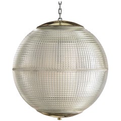 Large French Holophane Pendant Globe Lights with Brass Caps