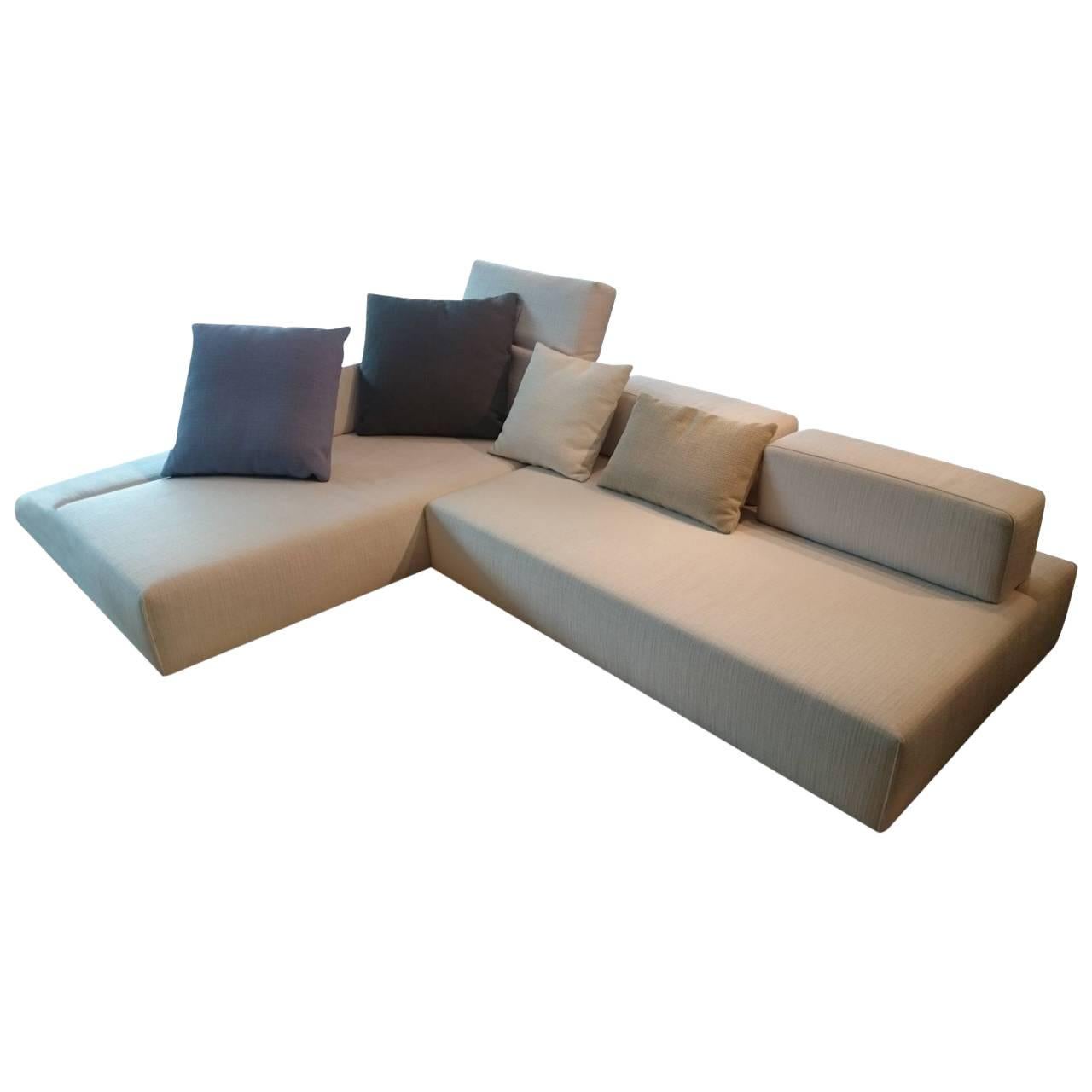 Sofa "Fields" by Manufacturer Brühl Finished in Fabric, Wood and Chrome For Sale
