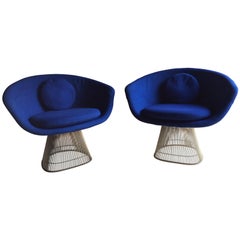 Pair of Warren Platner Lounge Chairs, Wire Base Knoll International, 1960s