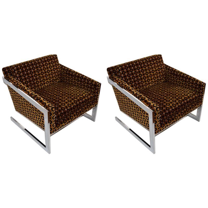 Pair of Chrome Tub Chairs Attributed to Baughman