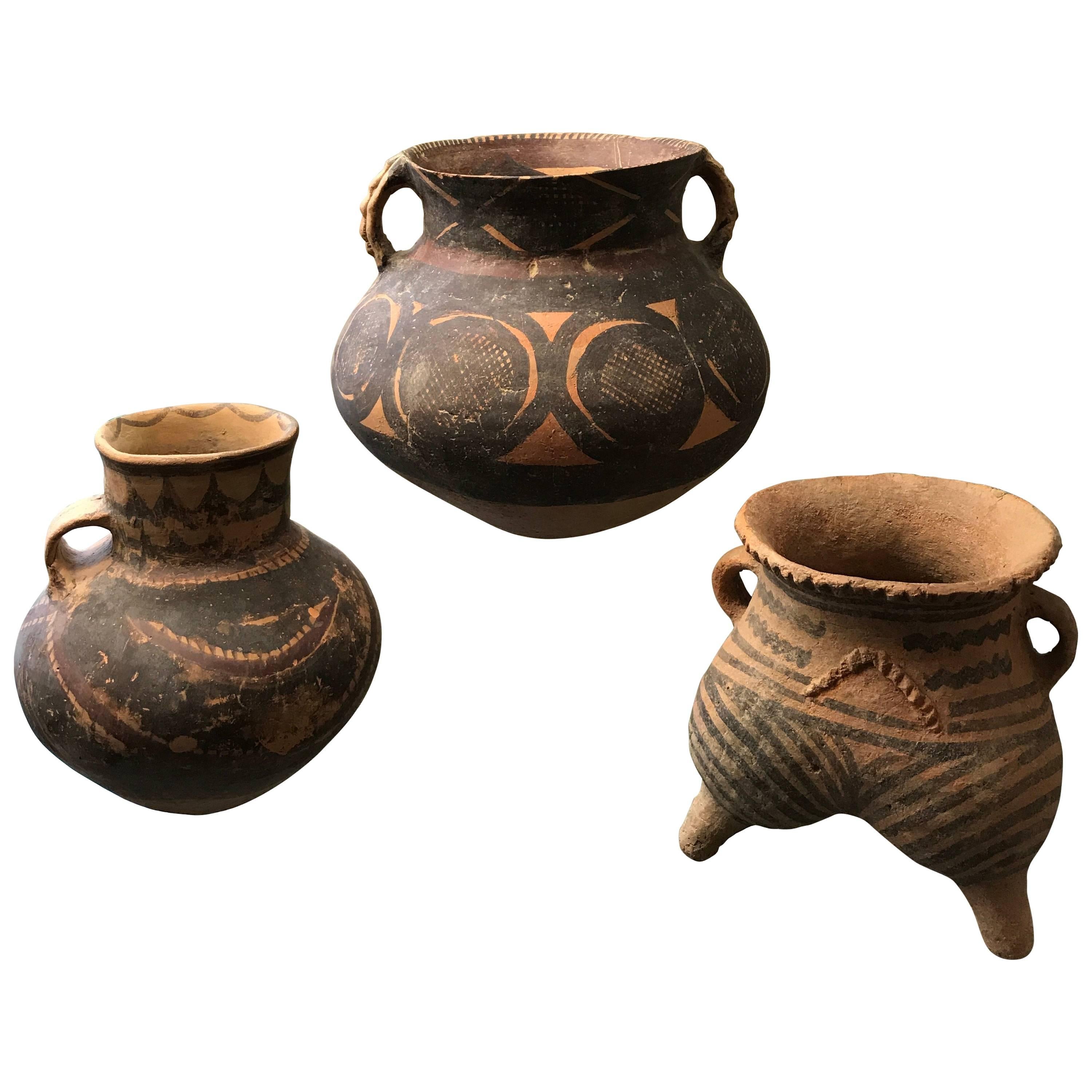 China Three Fine Ancient Machang Neolithic Pots Collection 