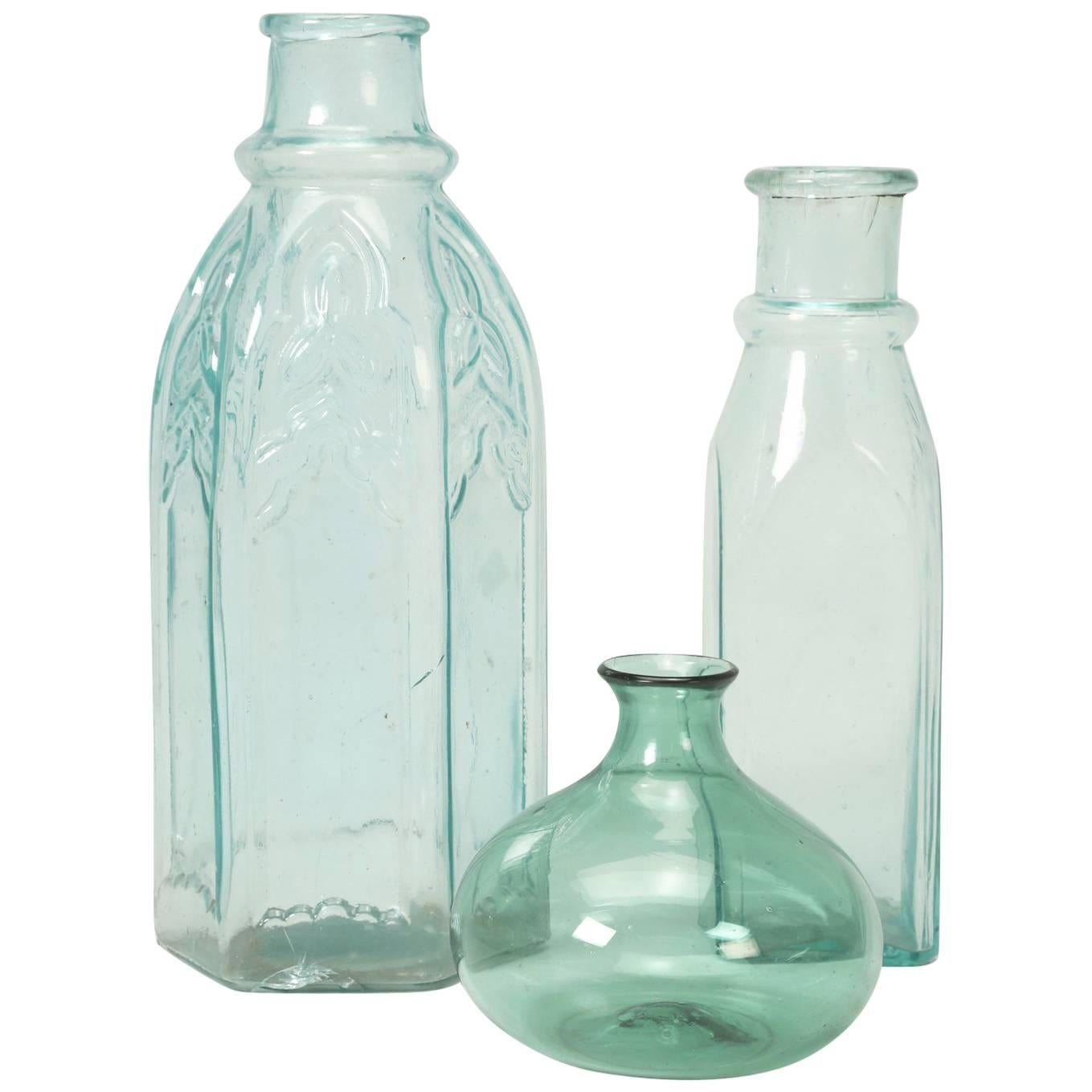 Set of Three Vintage French Green Glass Jars or Vases