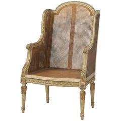 Antique French Louis XVI Style Bergère Chair or Wingback in Original Paint