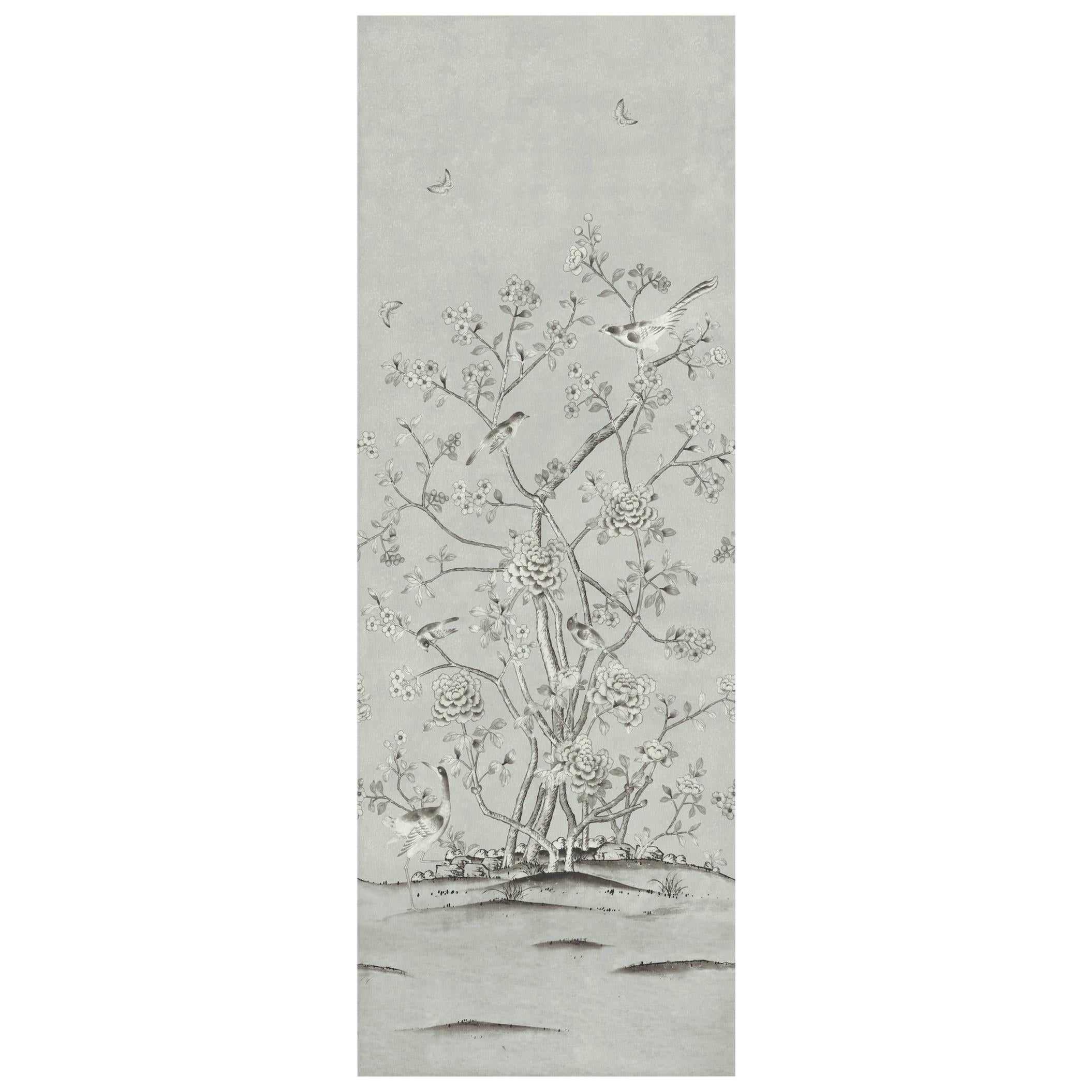 Schumacher by Mary McDonald Chinois Palais Wallpaper Mural in Grisaille For Sale