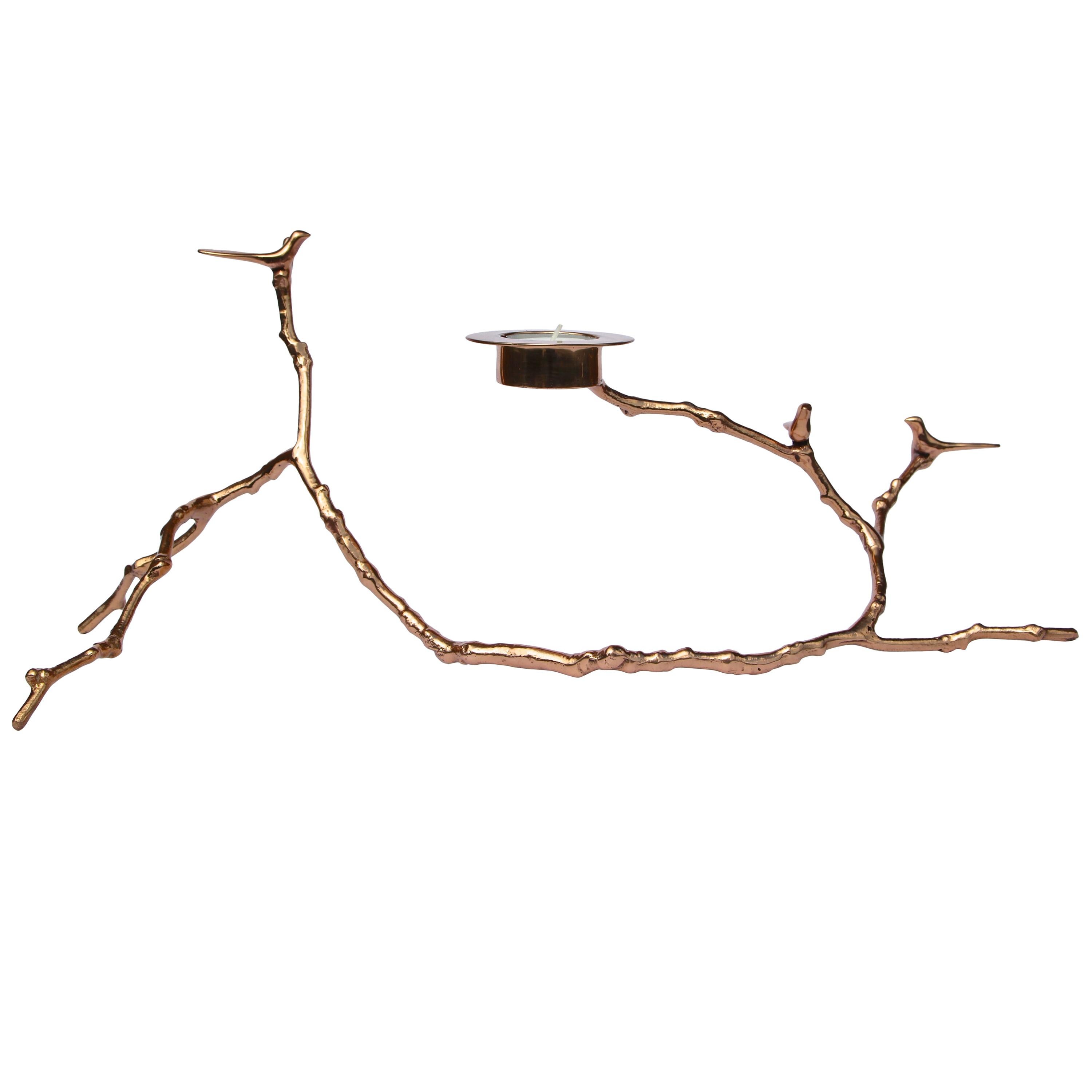 Handmade Bronze Magnolia Twig Tealight Candleholder, Long