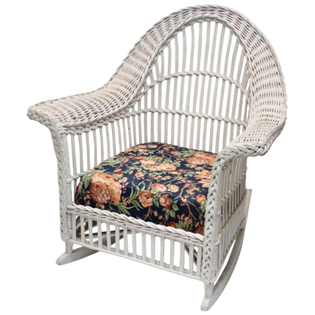Wicker Rocking Chair in White at 1stDibs