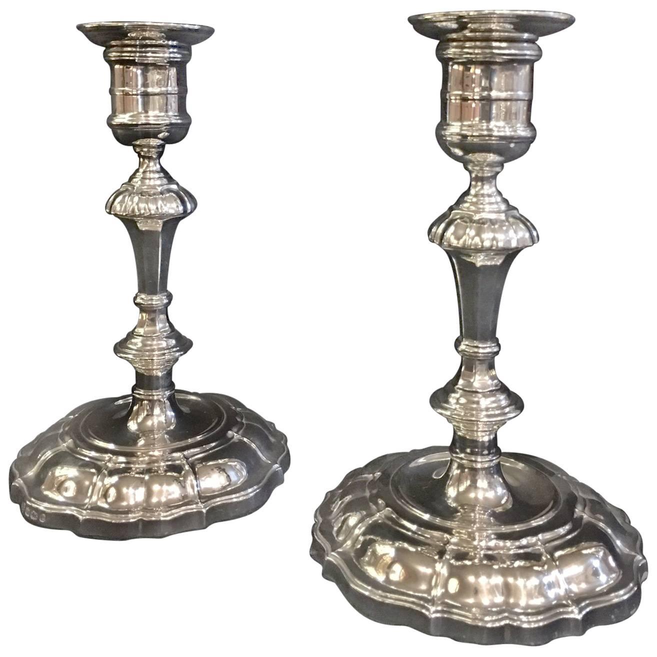 Pair of Silver George III Style Candlesticks For Sale