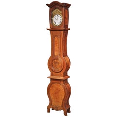 Antique 18th Century French Louis XV Carved Walnut Grandfather Clock from Lyon