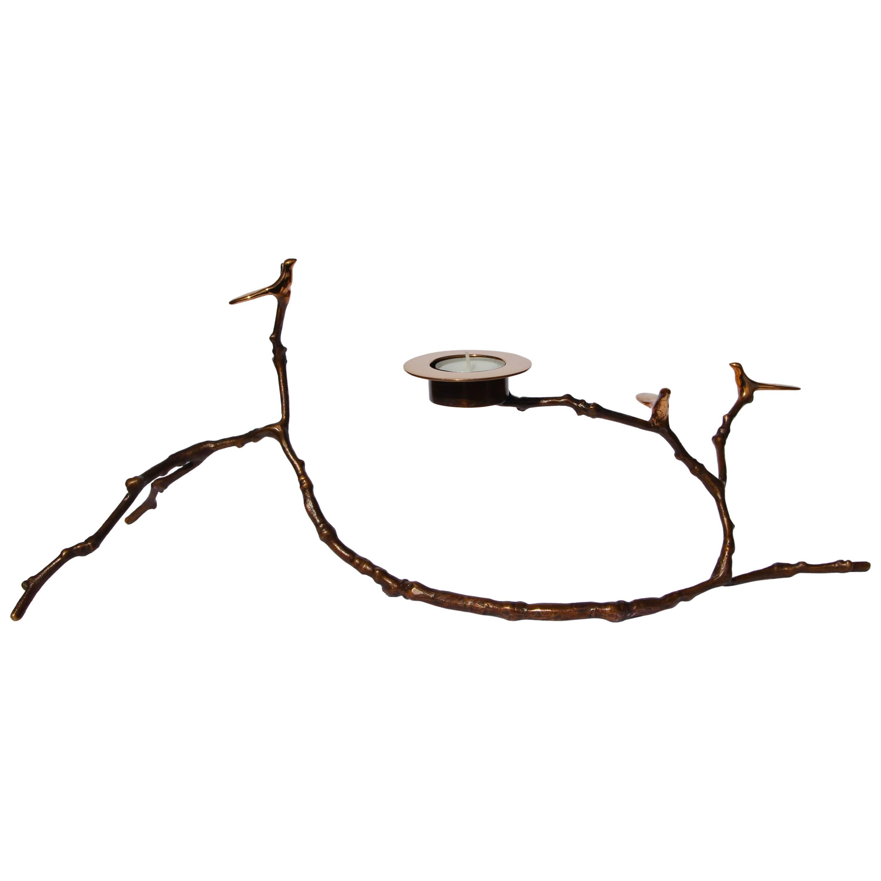 Magnolia Twig Candleholder with Light Patina, Long