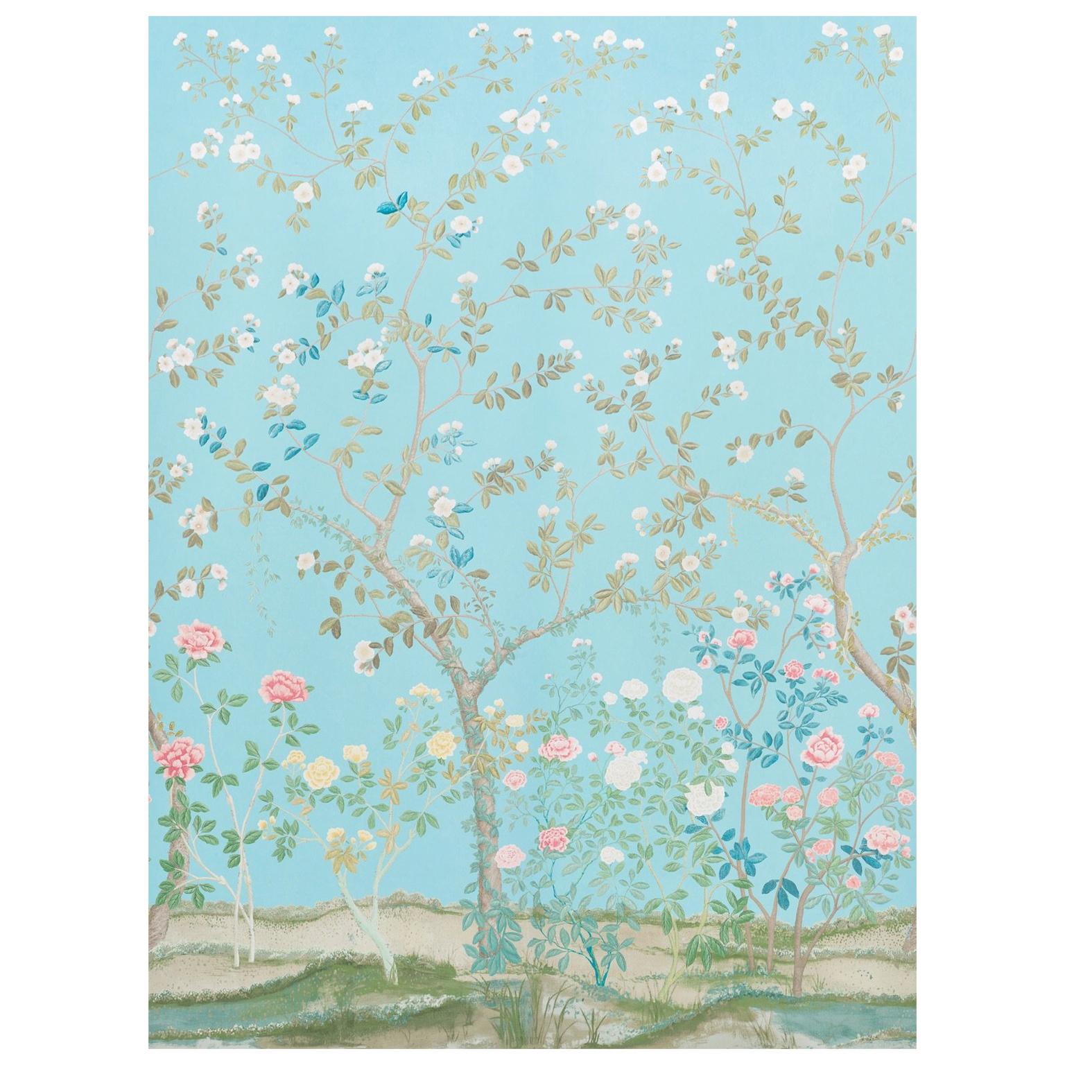 Schumacher by Miles Redd Madame de Pompadour Wallpaper Mural in Aqua For Sale