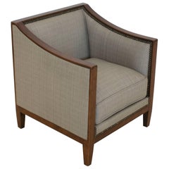 French Walnut Square Shaped Child's Chair Upholstered in Linen, circa 1940