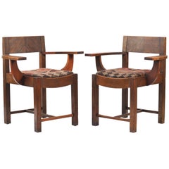 Pair of Arts & Craft Oak Armchairs 1