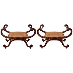 Pair of Regency Style Caned Curule Benches