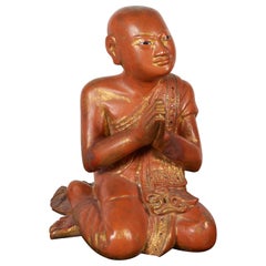 Finely Carved Antique Burmese Praying Monk