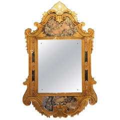 Antique Venetian Amber Mirror with Original Etching