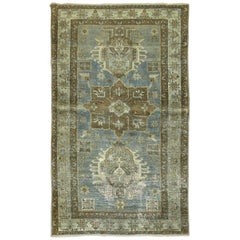 Antique Heriz Rug in Blue, Gray and Brown