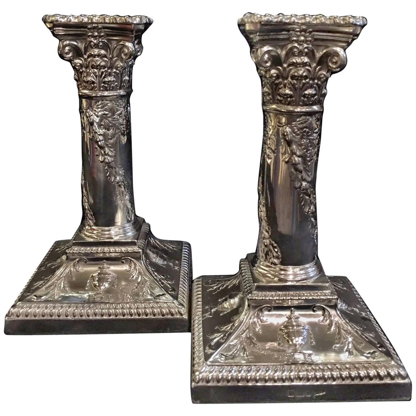 Pair of Silver Candlesticks by Walker and Hall For Sale