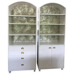 On Sale Now!  SALE ! Mid-Century Modern Satin White and Zinc Cabinets