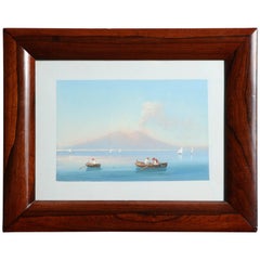 19th Century Italian, Gouache of Vesuvius in a Hardwood Frame